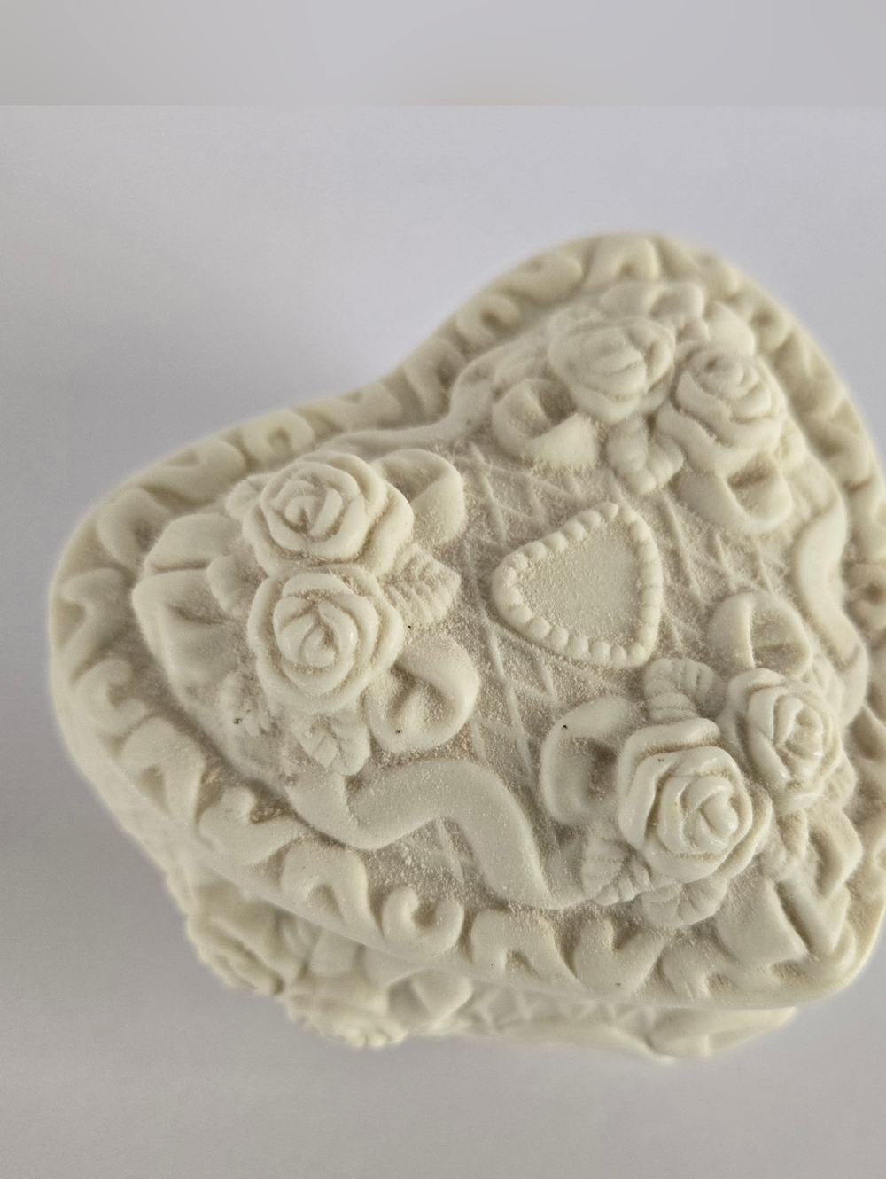 Ceramic Bisque Covered Heart-Shaped Trinket Box